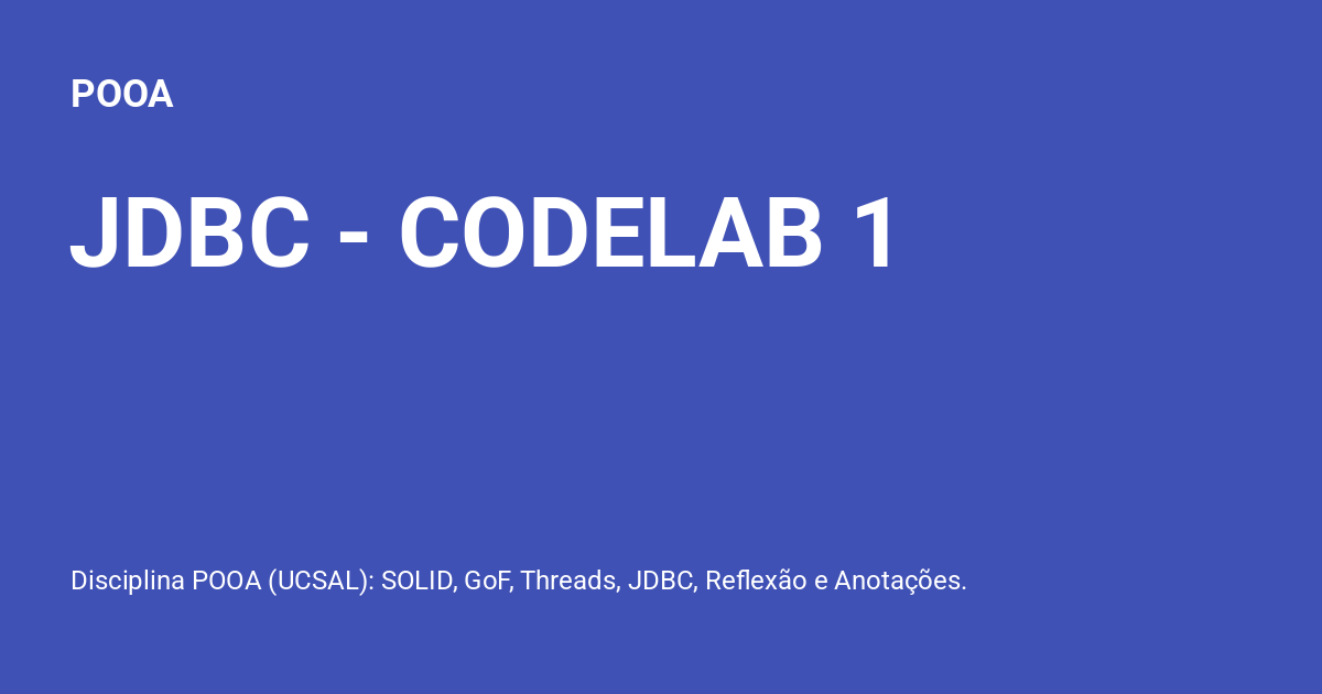 JDBC - CODELAB 1 - POOA